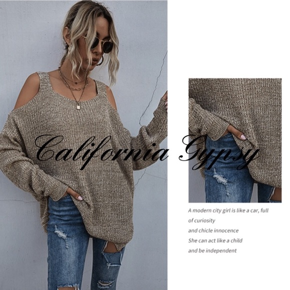 LAST ONE🎉Oversized Knit Cold Shoulder Sweater - Picture 7 of 9
